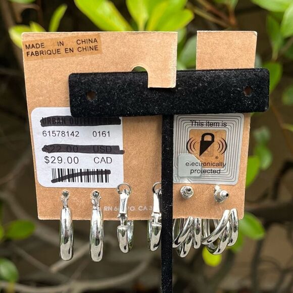 NWT New Urban Outfitters UO Silver Hoop Earring Set Three (3) Earrings - Picture 2 of 3